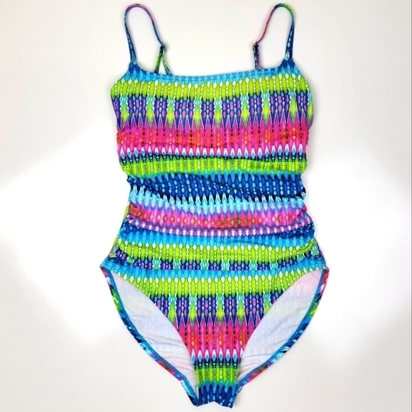 La Blanca Santorini Rainbow Stripe Printed One-Piece Swimsuit 8 - Picture 1 of 8